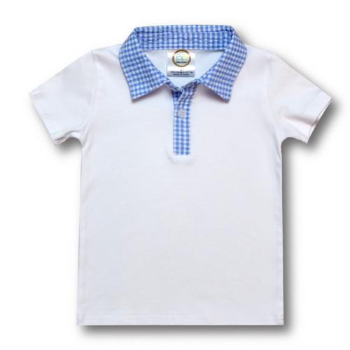 Blank Boy's Short Sleeve Polo Style Collared Shirt w/ Gingham Trim