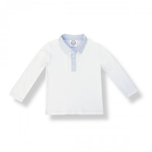 Blank Boy's Long Sleeve Polo Style Collared Shirt w/ Gingham Trim